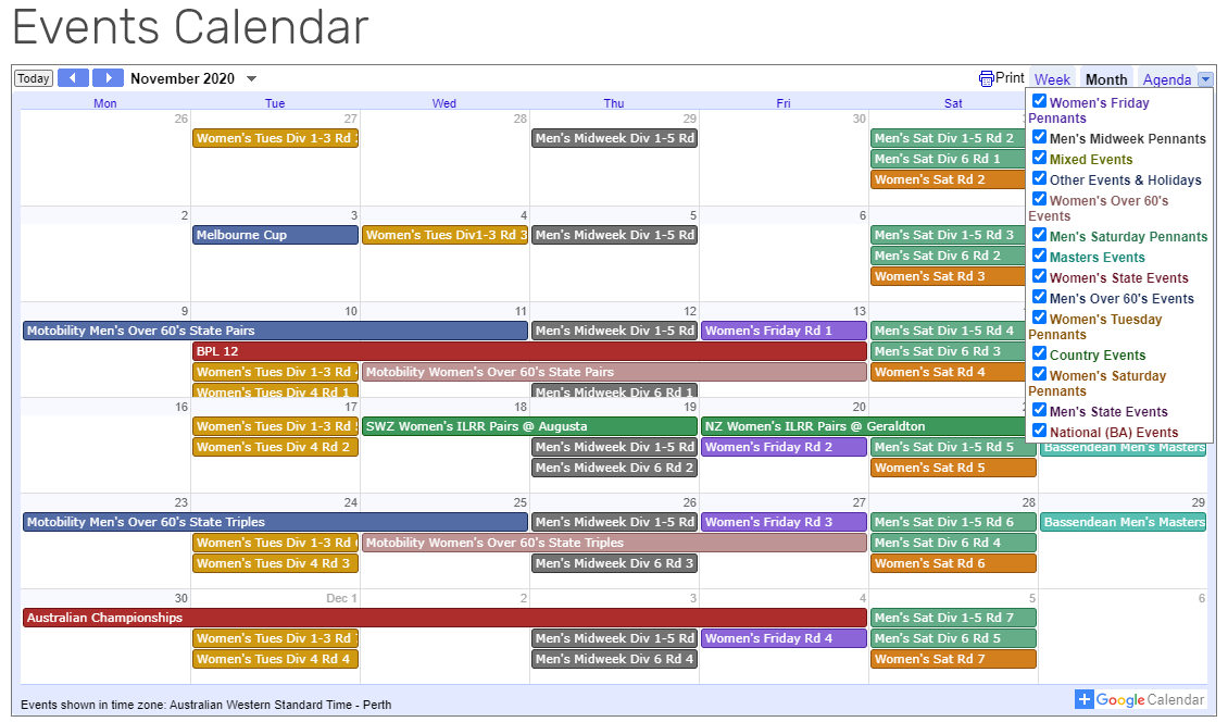 Bowls WA 2020/21 Calendar online Bowls WA
